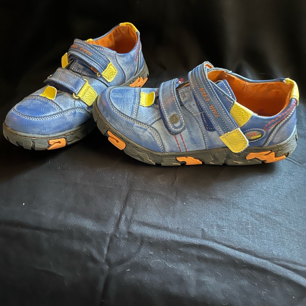 Blue and Yellow Leather Shoes
